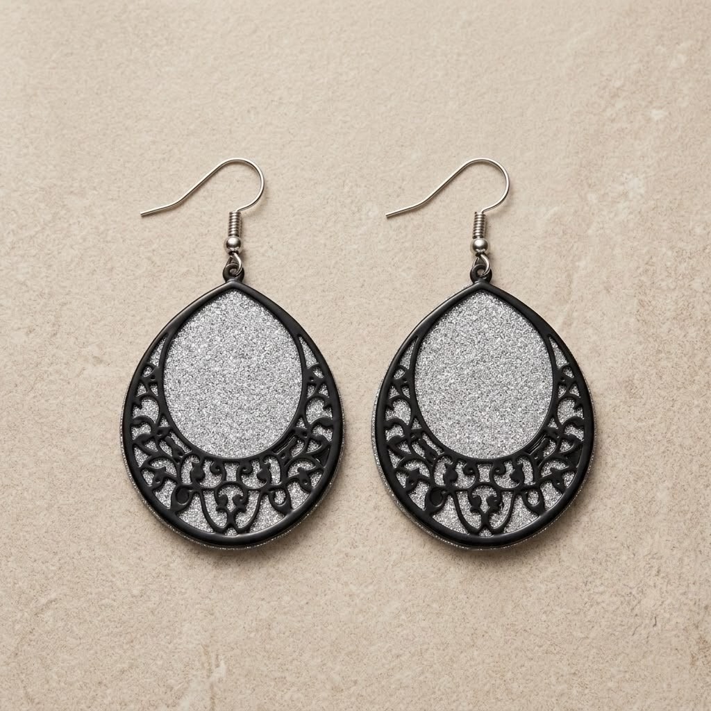 Filigree Silver Teardrop Earrings