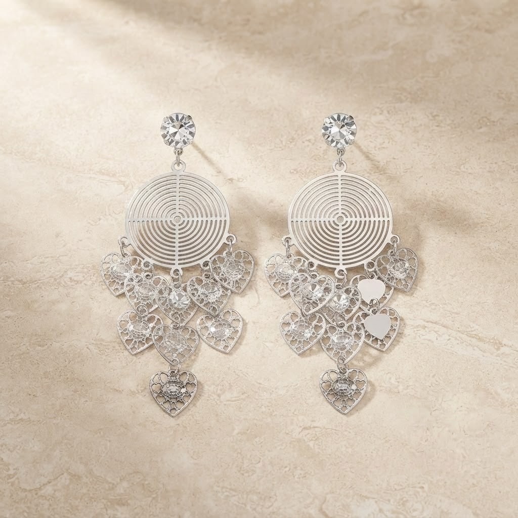 Silver bohemian-style chandelier dangle earrings