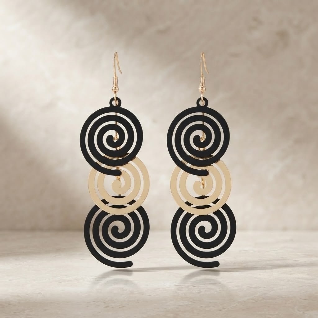 Contemporary, multi-tiered geometric statement drop earrings