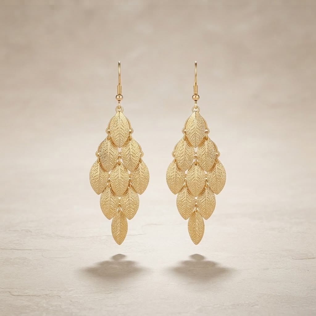 Cascading tiered leaf statement earrings