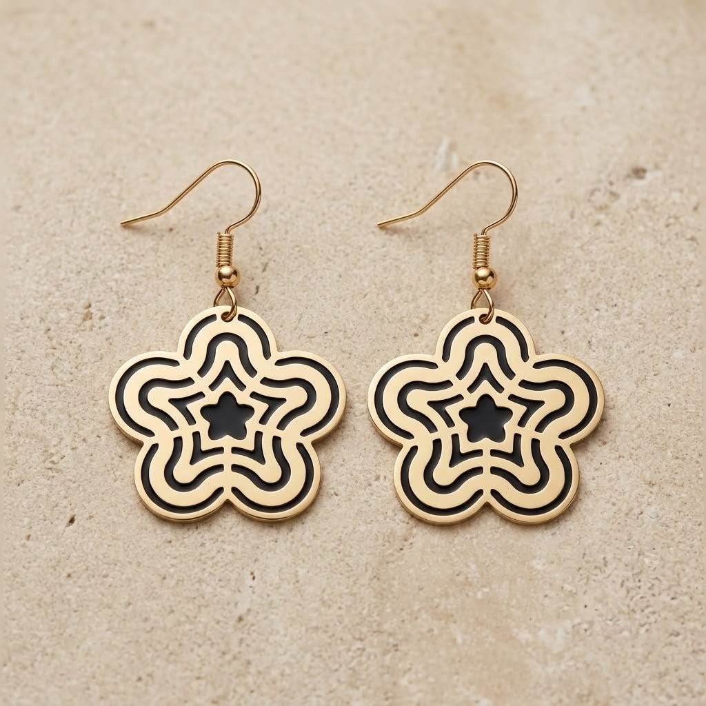 Retro Op-Art Geometric Flower Dangle Earrings