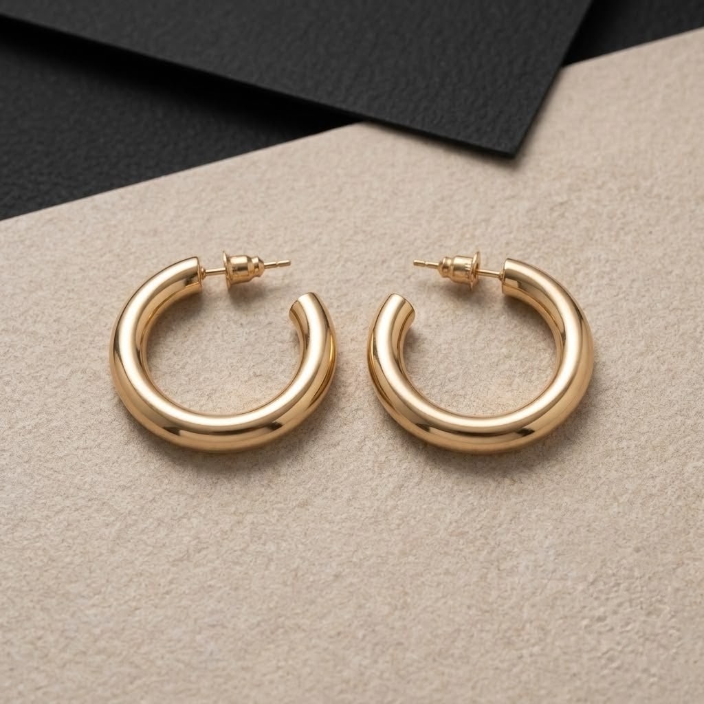 Chunky Gold Tube Hoop Earrings