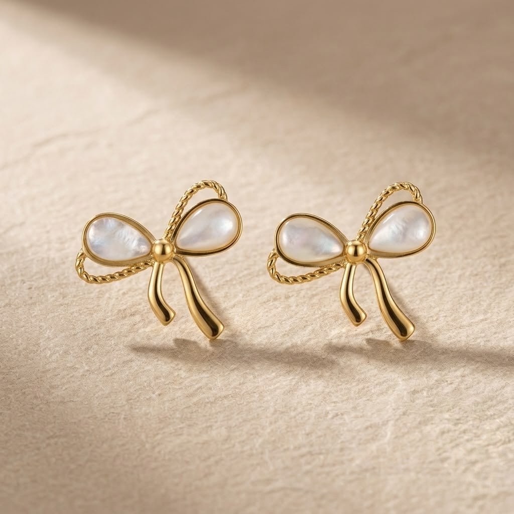 Gold Twisted Rope Coquette Bow Earrings