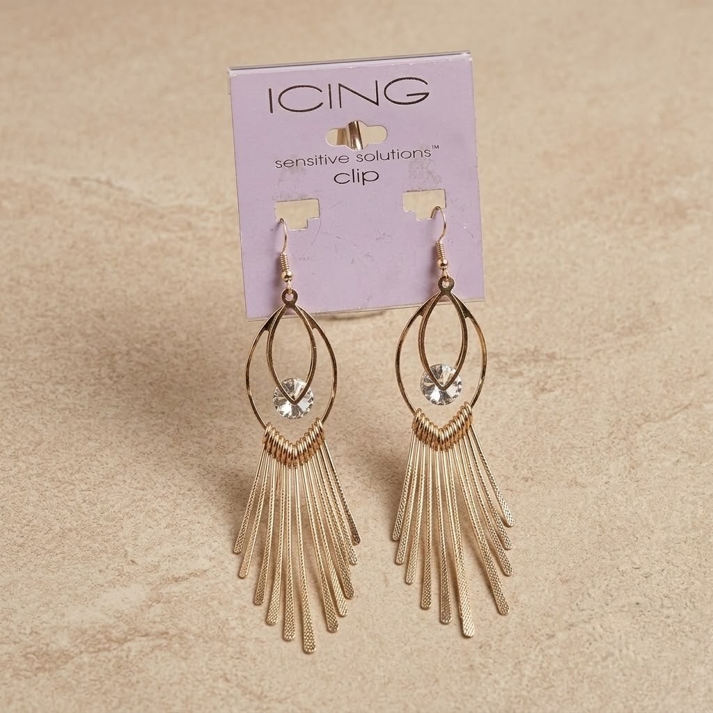 Cascading Metallic Thread Fringe Chandelier Earrings