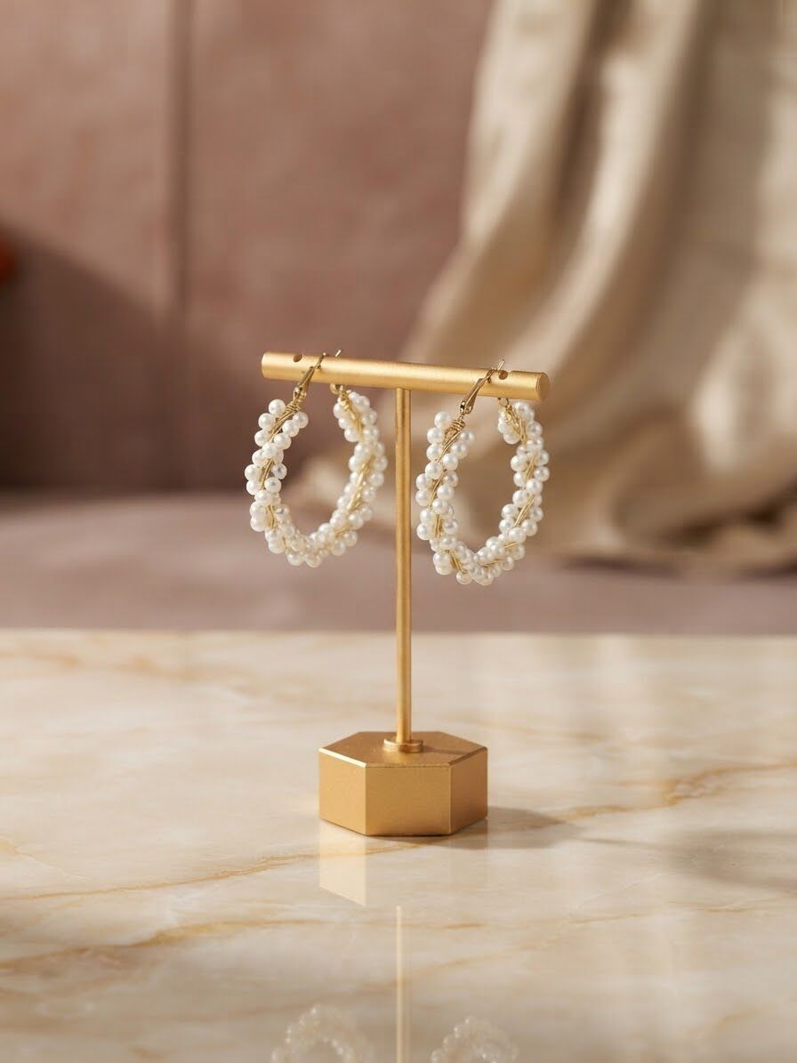 Twisted Pearl Beaded Hoop Earrings