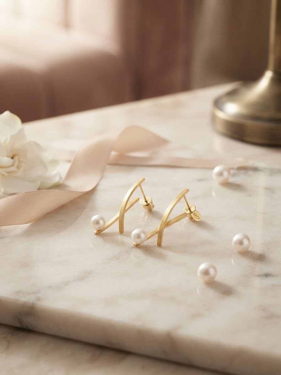 Abstract Geometric Pearl Drop Earrings