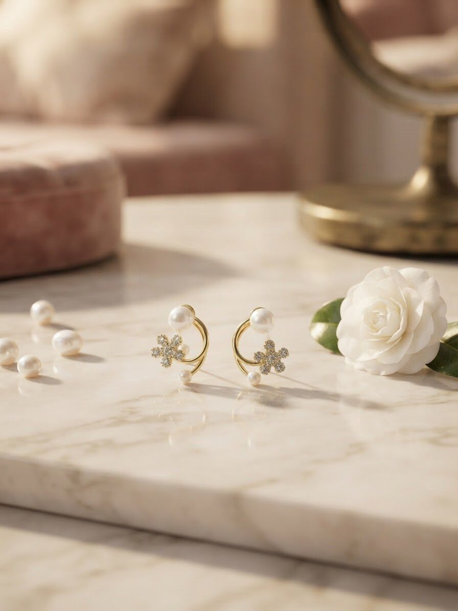 Jasmine Blossom Pearl Drop Earrings