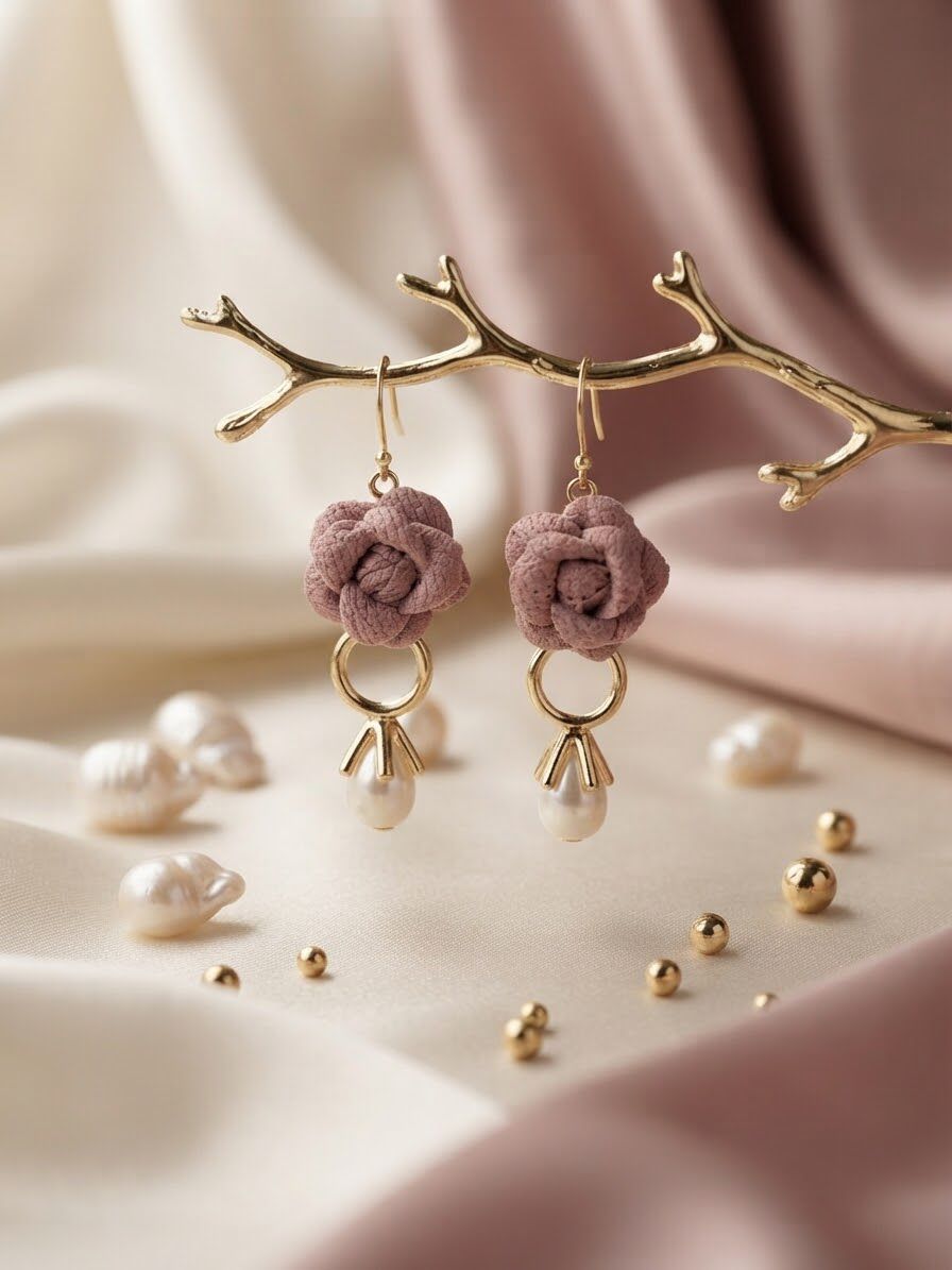 Rosalind Textured Rose Drop Earrings