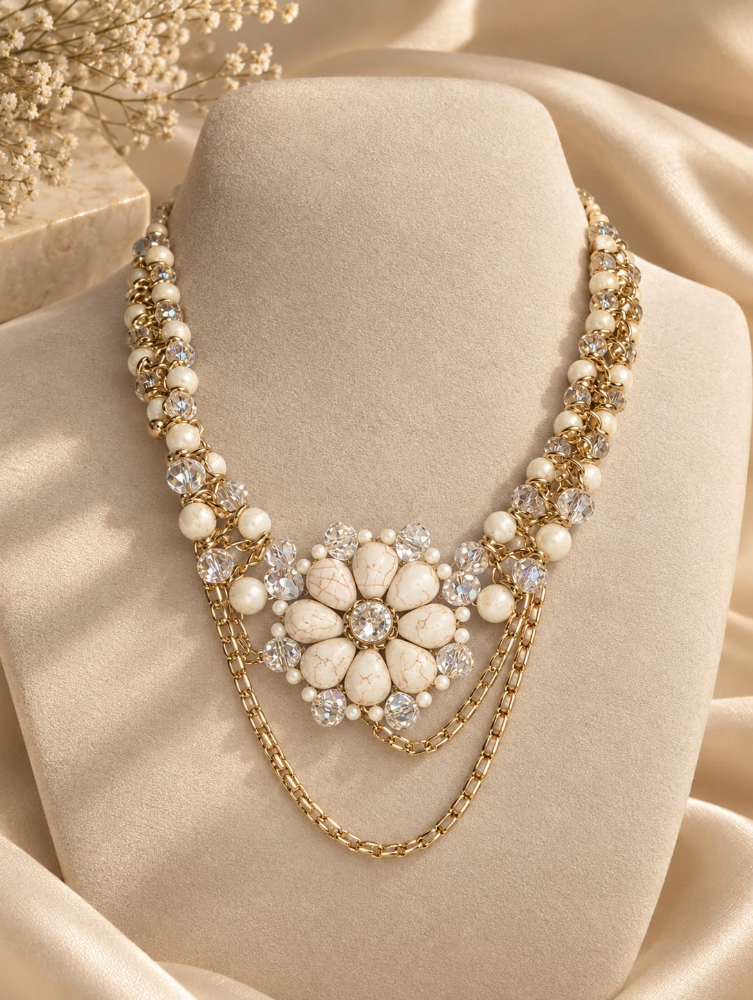 Gilded Camellia Antique Bib Collar